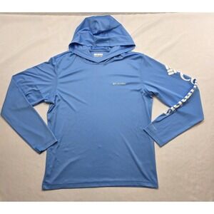 Columbia XM9706 Men's Light Blue Hooded Omni Shade Pullover Shirt. Size M